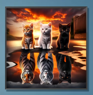 Preview: Diamond Painting Drei Katzen im Spiegelbild